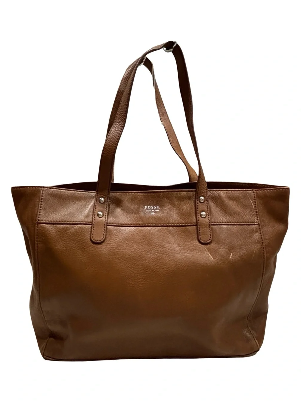 Vintage Fossil Cognac Brown Leather Tote